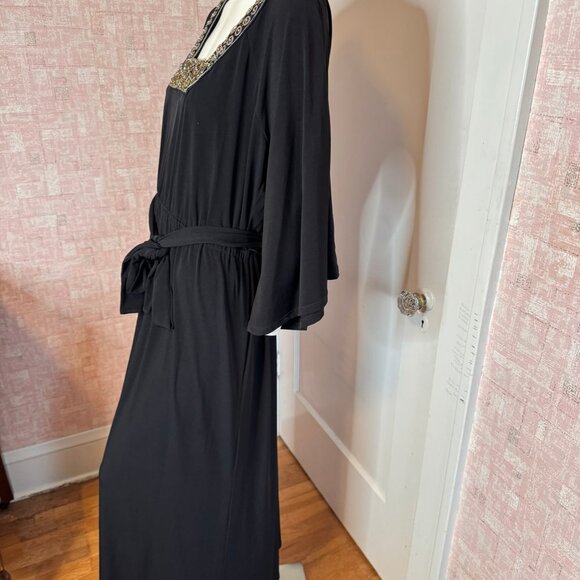 American Glamour Badgley Mischka Black Knit Maxi Evening Gold Beaded Dress sz L - Picture 7 of 9